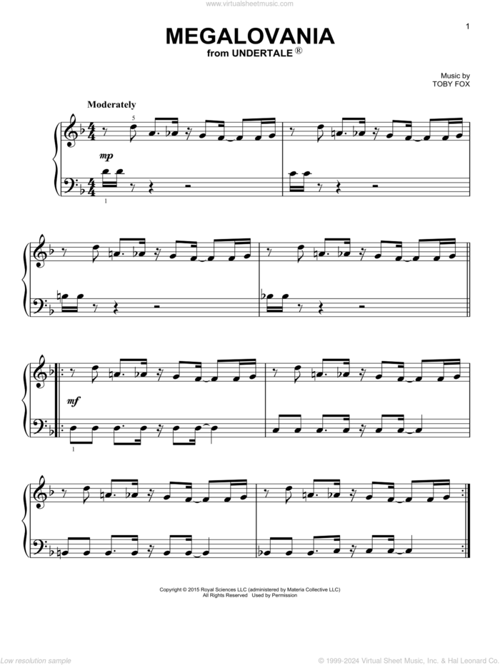 Megalovania (from Undertale), (easy) sheet music for piano solo by Toby Fox, easy skill level