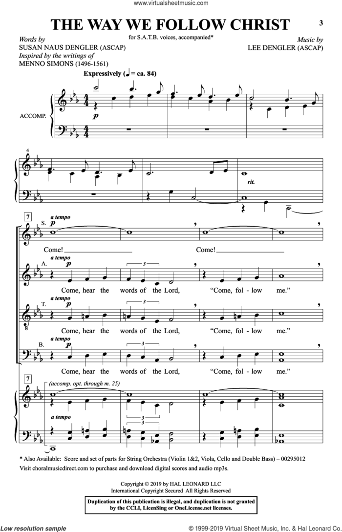 The Way We Follow Christ sheet music for choir (SATB: soprano, alto, tenor, bass) by Lee Dengler and Susan Naus Dengler, intermediate skill level