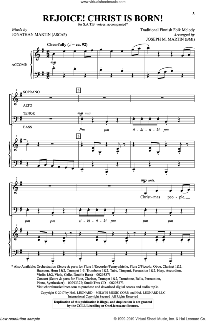 Rejoice! Christ Is Born! sheet music for choir (SATB: soprano, alto, tenor, bass) by Jonathan Martin, Joseph  M. Martin and Traditional Finnish Folk Melod, intermediate skill level
