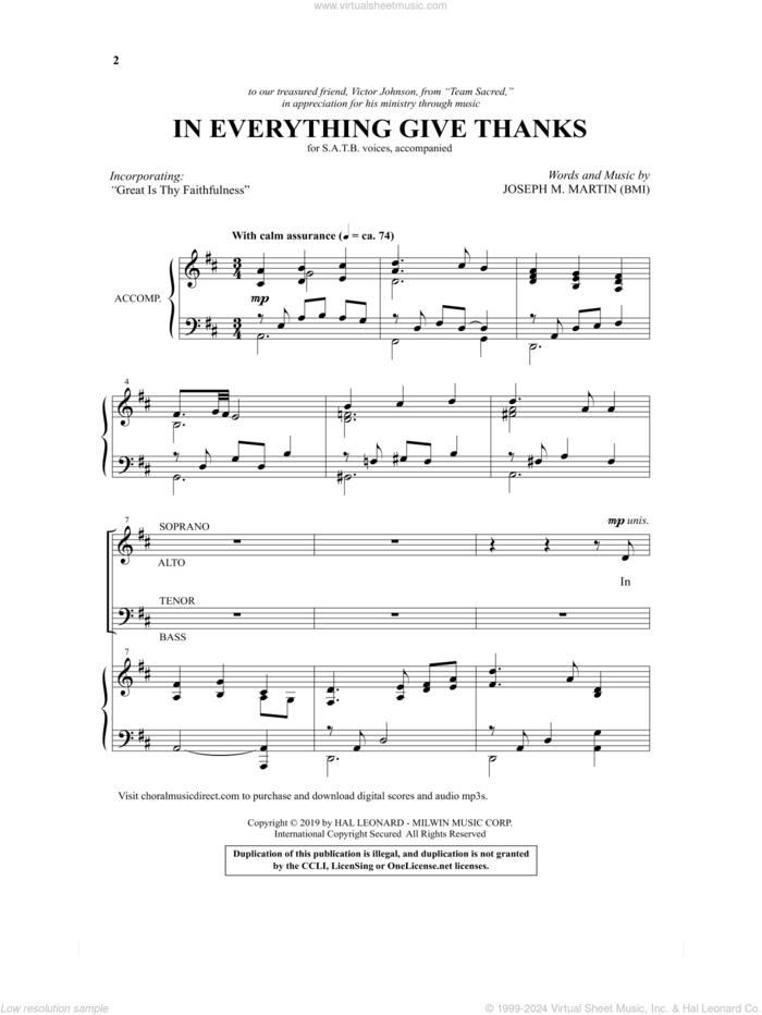 In Everything Give Thanks sheet music for choir (SATB: soprano, alto, tenor, bass) by Joseph M. Martin, intermediate skill level