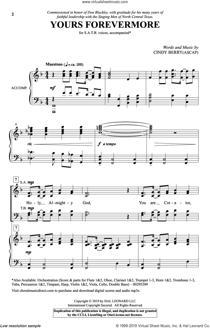 Yours Forevermore sheet music for choir (SATB: soprano, alto, tenor, bass) by Cindy Berry, intermediate skill level