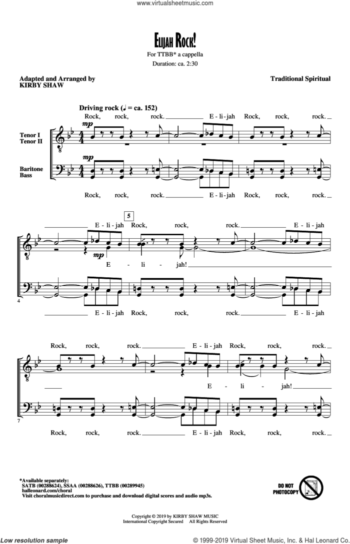 Elijah Rock! sheet music for choir (TTBB: tenor, bass) by Kirby Shaw and Miscellaneous, intermediate skill level