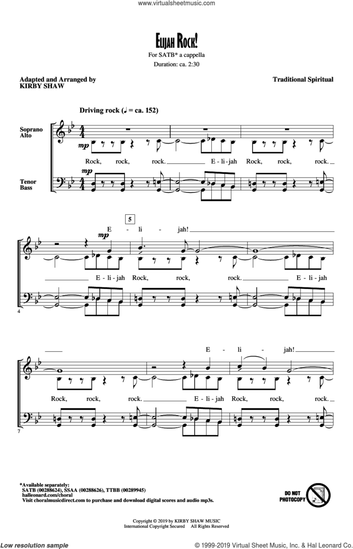 Elijah Rock! sheet music for choir (SATB: soprano, alto, tenor, bass) by Kirby Shaw and Miscellaneous, intermediate skill level