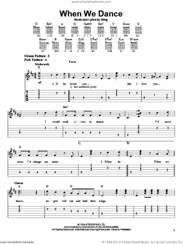When We Dance sheet music for guitar solo (easy tablature) by Sting, easy guitar (easy tablature)