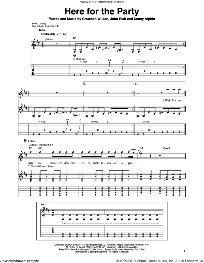 Here For The Party sheet music for guitar (tablature, play-along) by Gretchen Wilson, John Rich and Kenny Alphin, intermediate skill level