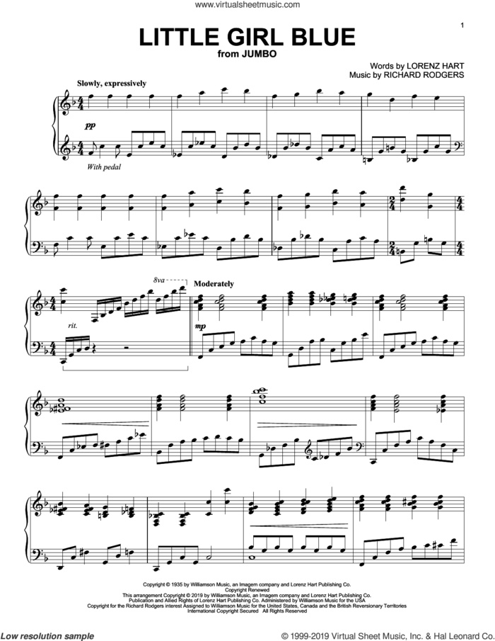 Little Girl Blue sheet music for piano solo by Richard Rodgers, Lorenz Hart and Rodgers & Hart, intermediate skill level