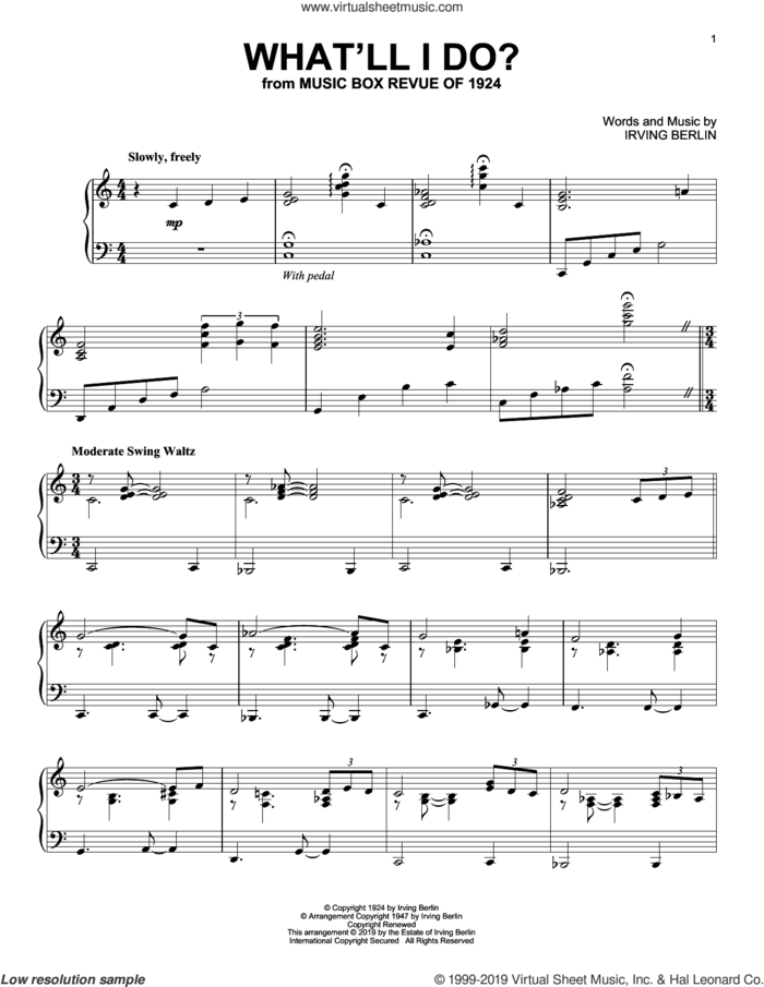 What'll I Do? (arr. Phillip Keveren) sheet music for piano solo by Irving Berlin and Bobby Scott, intermediate skill level