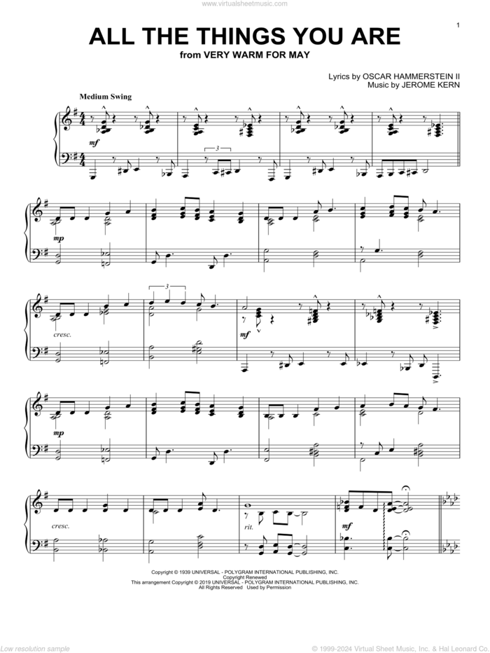 All The Things You Are sheet music for piano solo by Jack Leonard with Tommy Dorsey Orchestra, Jerome Kern and Oscar II Hammerstein, intermediate skill level