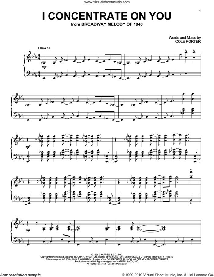 I Concentrate On You sheet music for piano solo by Cole Porter, intermediate skill level