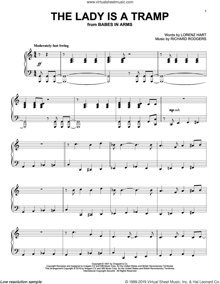 The Lady Is A Tramp sheet music for piano solo by Richard Rodgers, Lorenz Hart and Rodgers & Hart, intermediate skill level