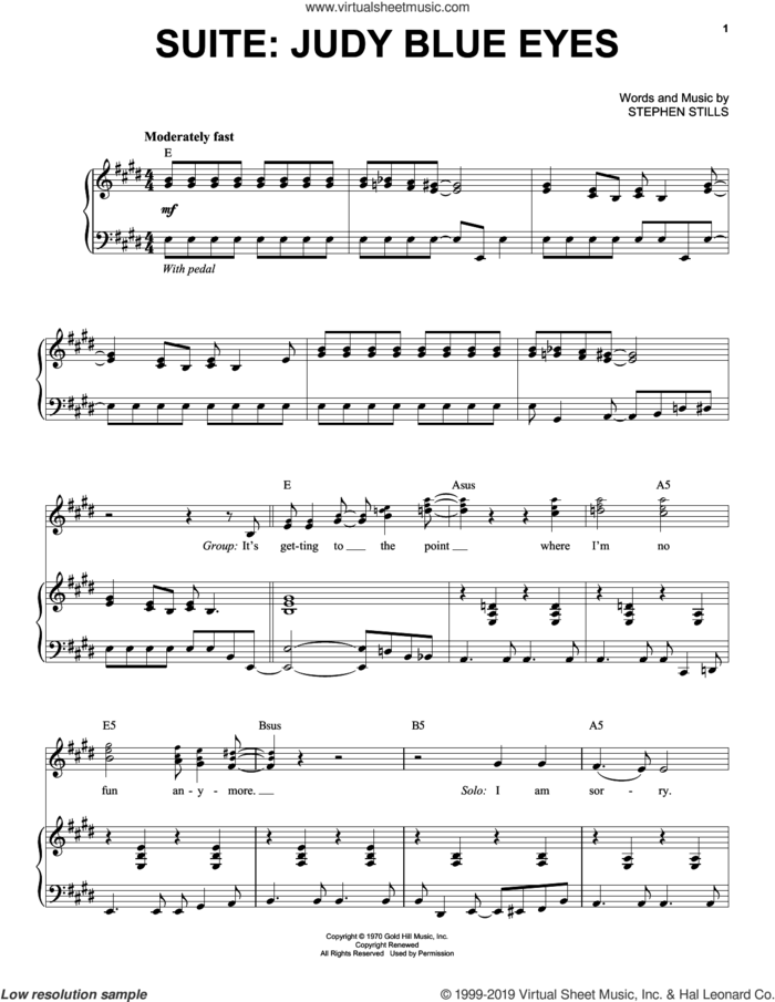 Suite: Judy Blue Eyes sheet music for voice and piano by Crosby, Stills & Nash and Stephen Stills, intermediate skill level