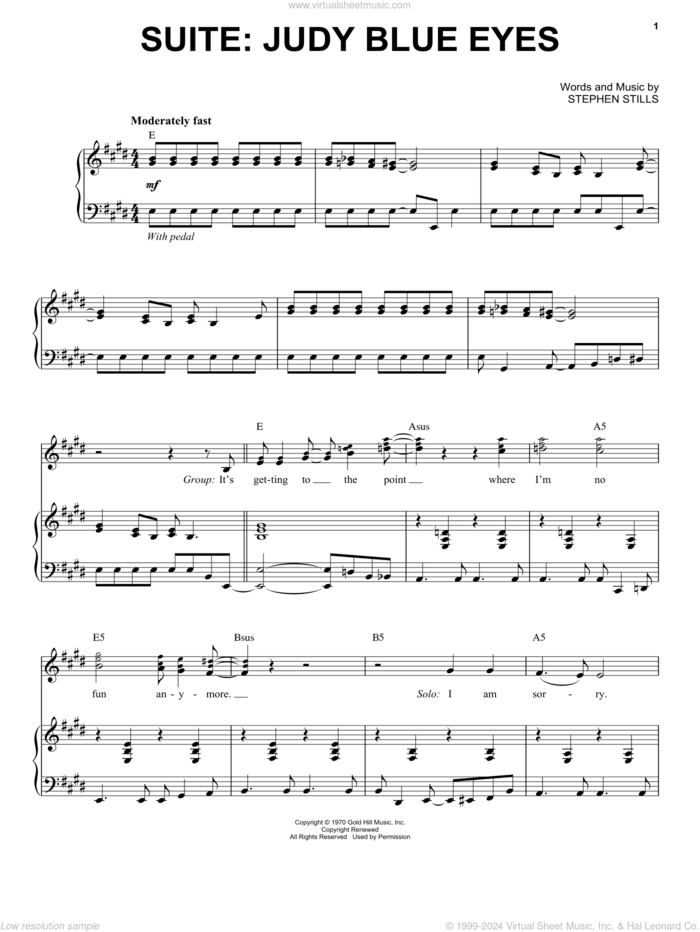 Suite: Judy Blue Eyes sheet music for voice and piano by Crosby, Stills & Nash and Stephen Stills, intermediate skill level