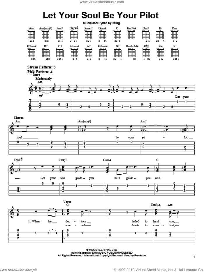 Let Your Soul Be Your Pilot sheet music for guitar solo (easy tablature) by Sting, easy guitar (easy tablature)