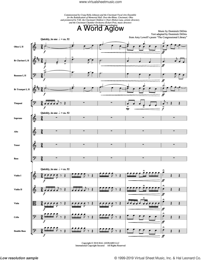 A World Aglow (COMPLETE) sheet music for orchestra/band by Dominick DiOrio and Amy Lowell, intermediate skill level