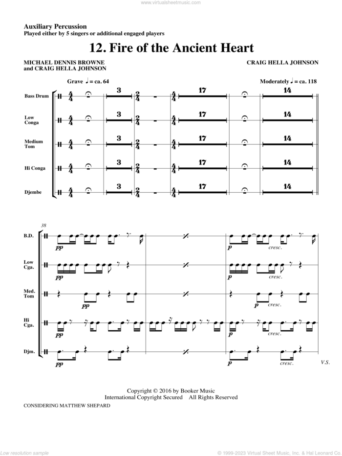 Considering Matthew Shepard sheet music for orchestra/band (percussion) by Craig Hella Johnson, Leslea Newman and Michael Dennis Browne, intermediate skill level
