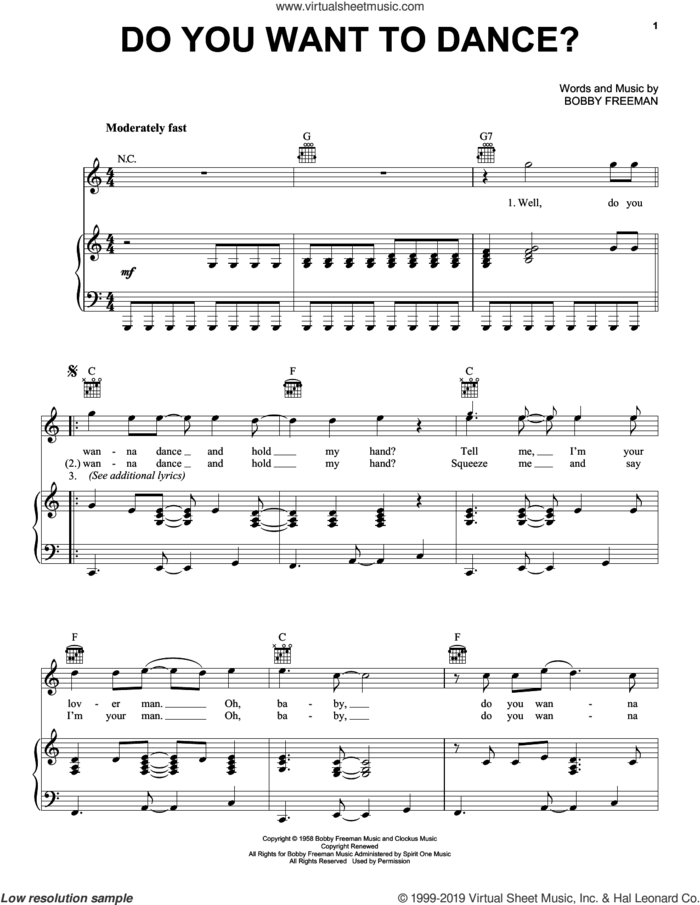 Do You Want To Dance? sheet music for voice, piano or guitar by Bobby Freeman, intermediate skill level
