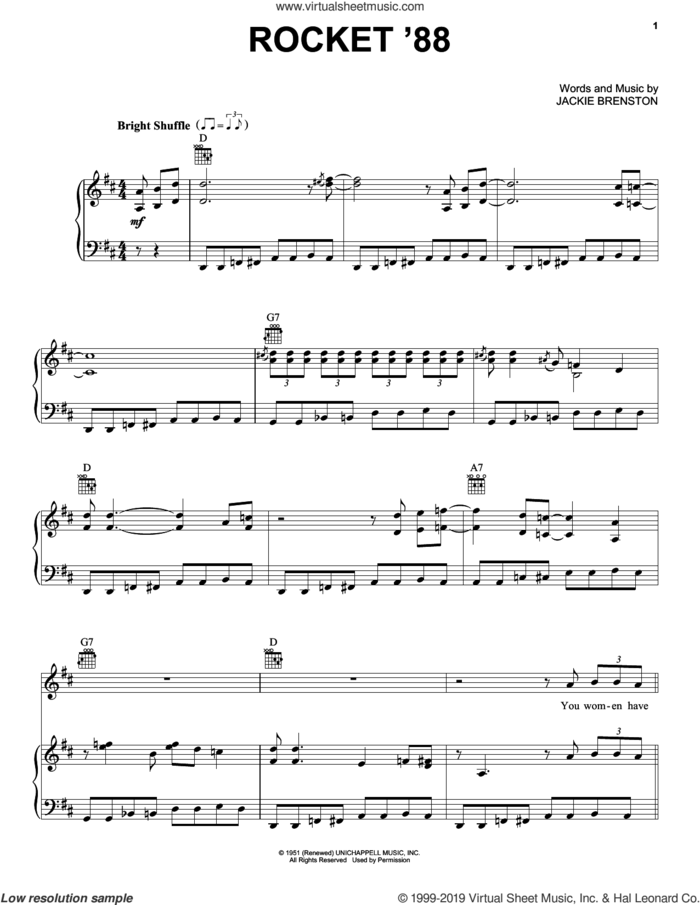 Rocket 88 sheet music for voice, piano or guitar by Jackie Brenston, intermediate skill level