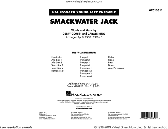 Smackwater Jack (arr. Roger Holmes) (COMPLETE) sheet music for jazz band by Carole King, Gerry Goffin and Roger Holmes, intermediate skill level