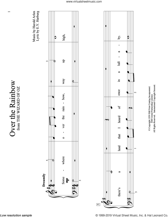 Over The Rainbow (from The Wizard Of Oz) (arr. Christopher Hussey) sheet music for piano solo (elementary) by Harold Arlen, Christopher Hussey and E.Y. Harburg, beginner piano (elementary)