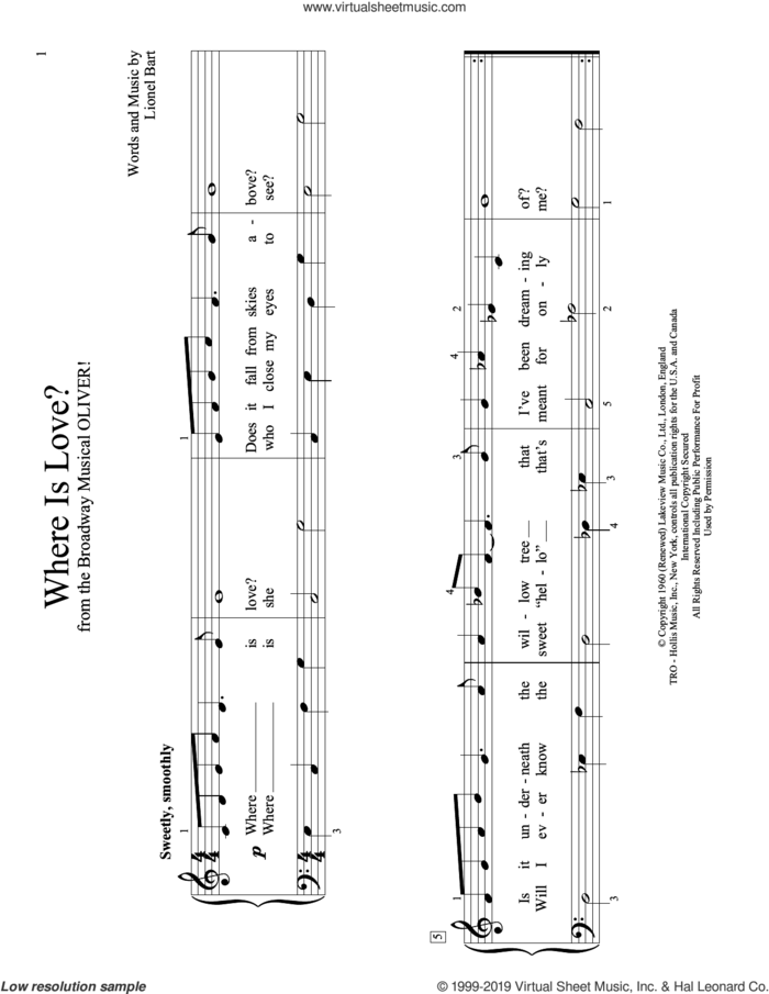 Where Is Love? (from Oliver!) (arr. Christopher Hussey) sheet music for piano solo (elementary) by Lionel Bart and Christopher Hussey, beginner piano (elementary)