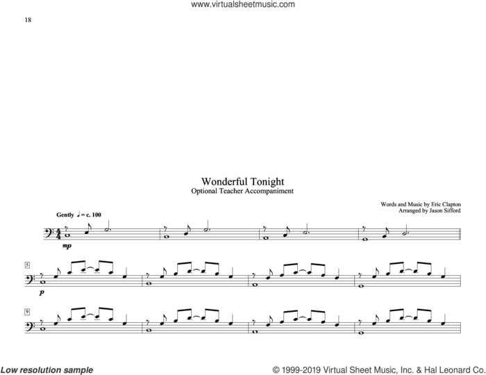 Wonderful Tonight (arr. Jason Sifford) sheet music for piano solo (elementary) by Eric Clapton, Jason Sifford and David Kersh, wedding score, beginner piano (elementary)
