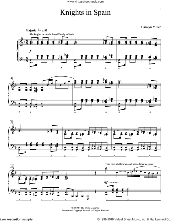 Knights In Spain sheet music for piano solo (elementary) by Carolyn Miller, beginner piano (elementary)