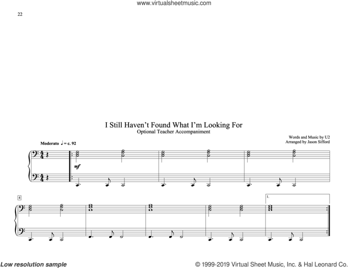 I Still Haven't Found What I'm Looking For (arr. Jason Sifford) sheet music for piano solo (elementary) by U2, Jason Sifford and David Cook, beginner piano (elementary)