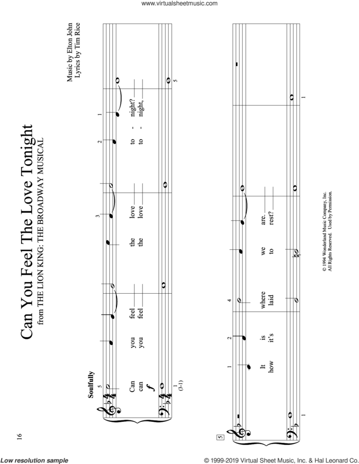 Can You Feel the Love Tonight (from The Lion King) (arr. Christopher Hussey) sheet music for piano solo (elementary) by Elton John, Christopher Hussey and Tim Rice, wedding score, beginner piano (elementary)