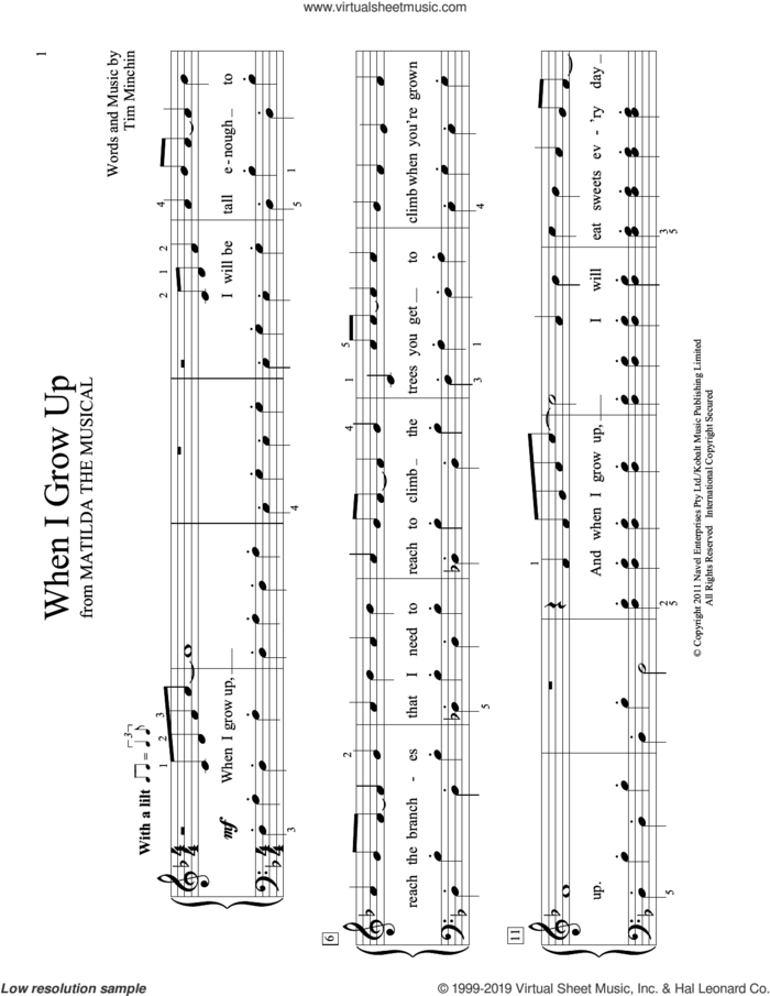 When I Grow Up (from Matilda the Musical) (arr. Christopher Hussey) sheet music for piano solo (elementary) by Tim Minchin and Christopher Hussey, beginner piano (elementary)