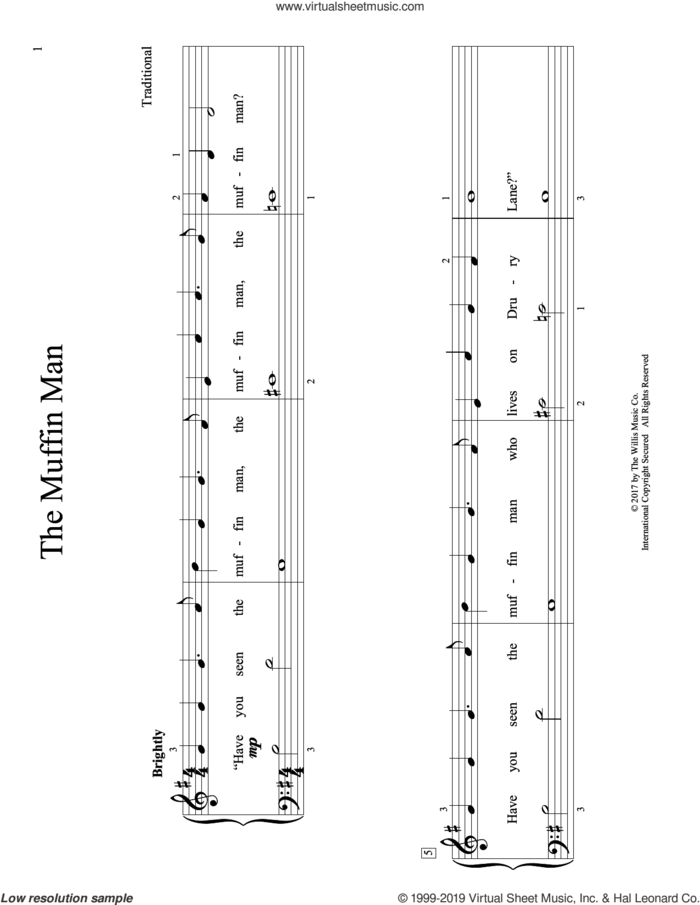 The Muffin Man (arr. Christopher Hussey) sheet music for piano solo (elementary)  and Christopher Hussey, beginner piano (elementary)