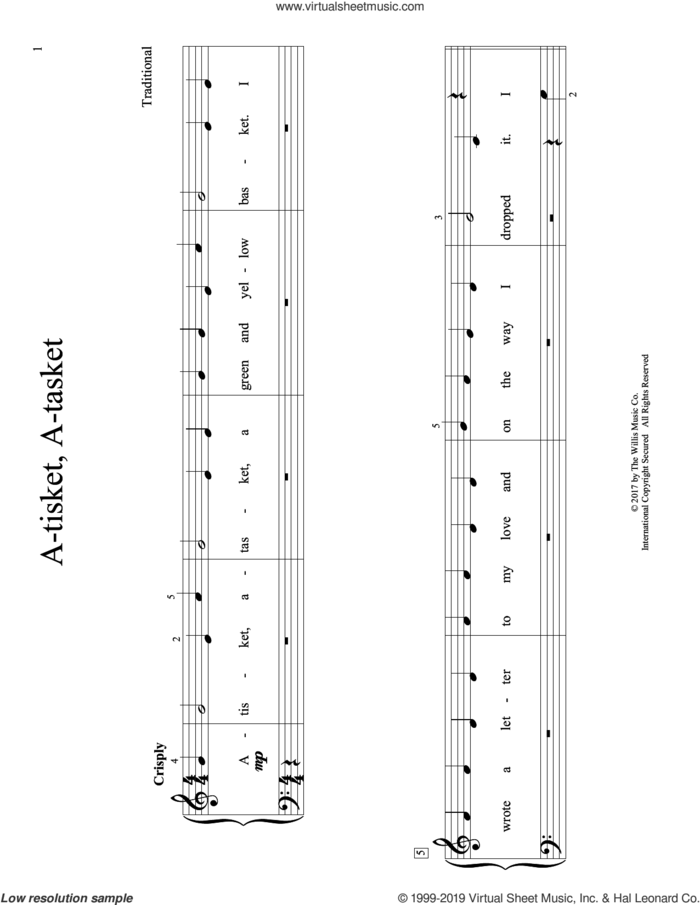 A-tisket, A-tasket (arr. Christopher Hussey) sheet music for piano solo (elementary)  and Christopher Hussey, beginner piano (elementary)