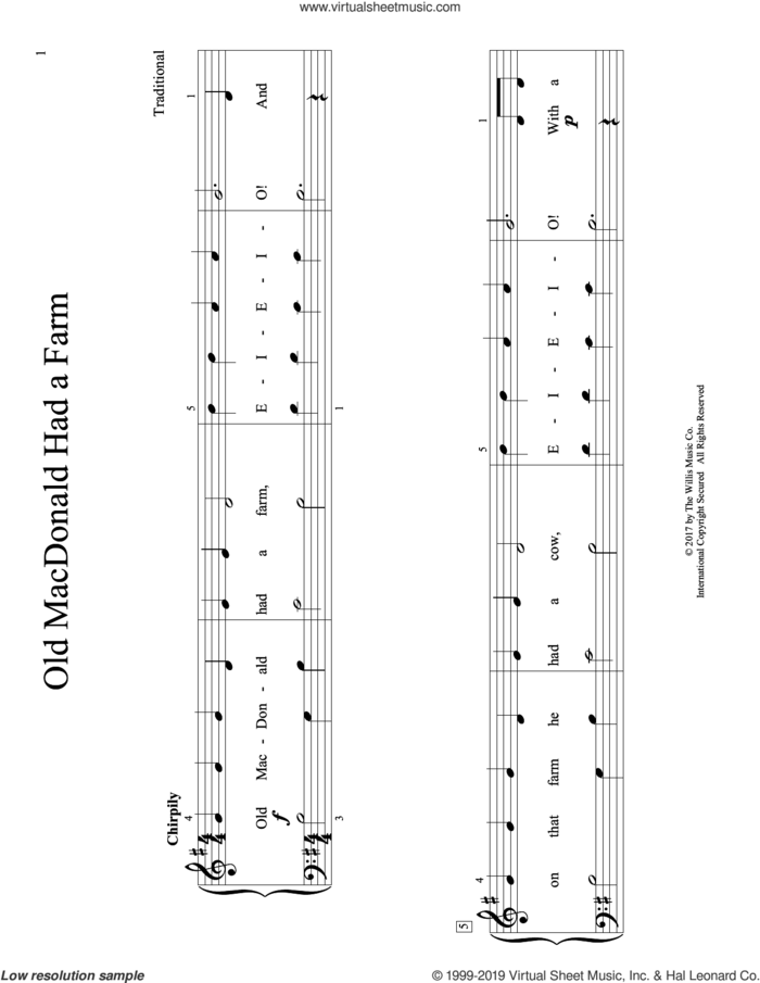 Old MacDonald Had A Farm (arr. Christopher Hussey) sheet music for piano solo (elementary)  and Christopher Hussey, beginner piano (elementary)