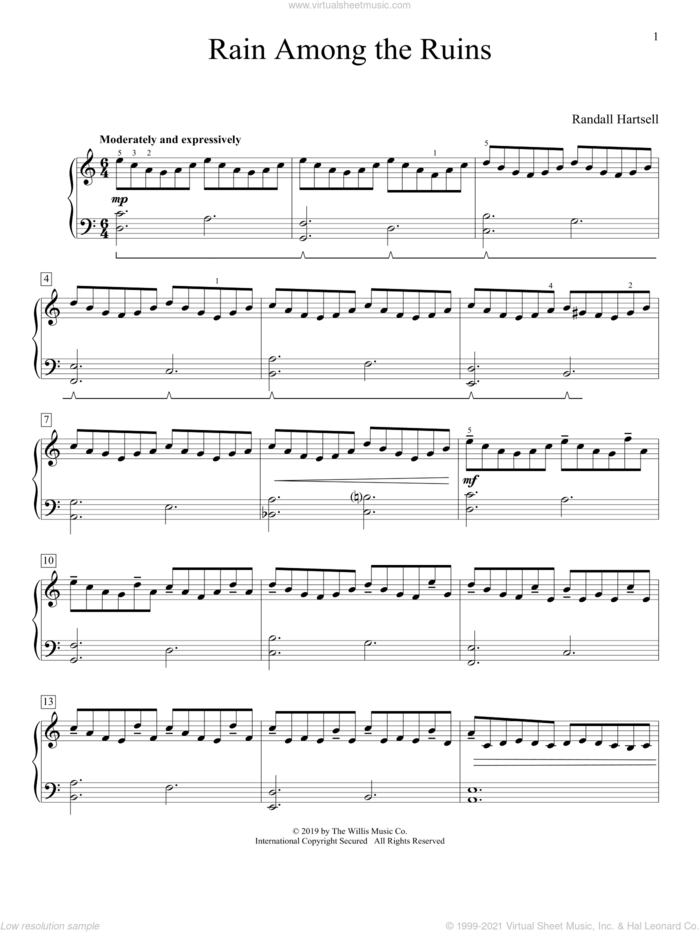 Rain Among The Ruins sheet music for piano solo (elementary) by Randall Hartsell, beginner piano (elementary)