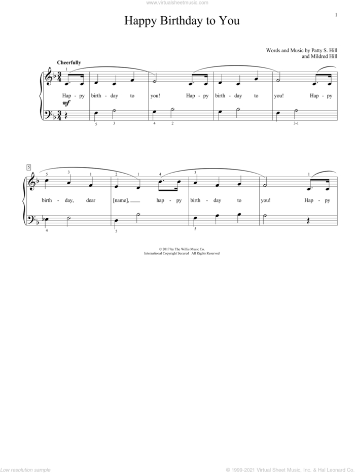 Happy Birthday To You (arr. Christopher Hussey) sheet music for piano solo (elementary) by Patty Smith Hill, Christopher Hussey, Mildred Hill and Mildred Hill & Patty Hill, beginner piano (elementary)