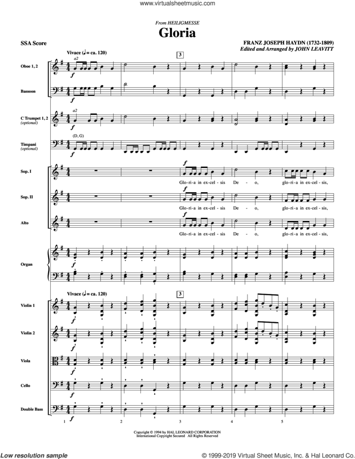 Gloria (from Heiligmesse) (arr. John Leavitt) (COMPLETE) sheet music for orchestra/band (chamber ensemble) by John Leavitt and Franz Joseph Haydn, classical score, intermediate skill level
