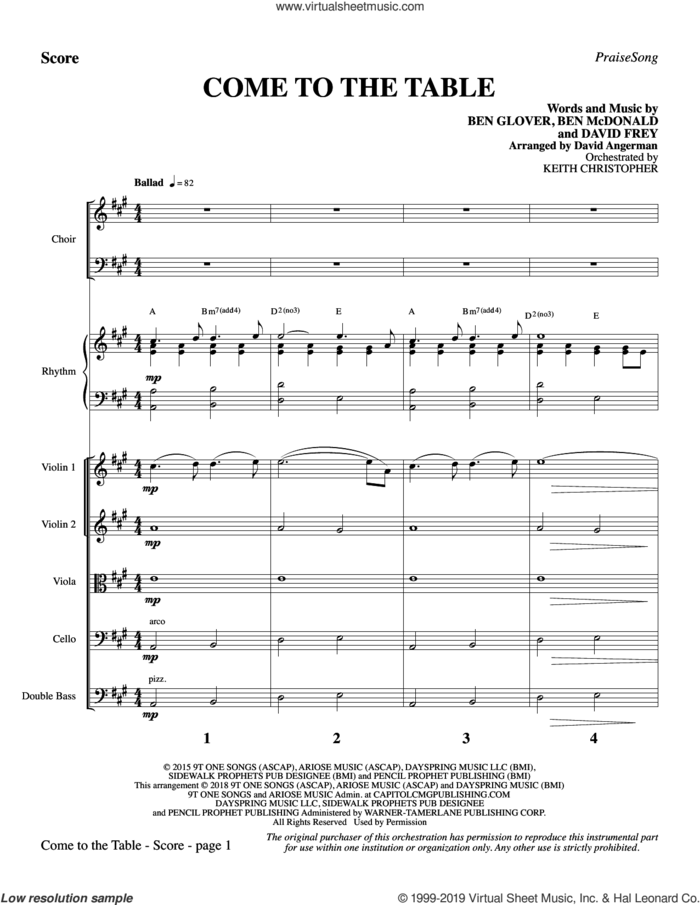 Come to the Table (arr. David Angerman) (COMPLETE) sheet music for orchestra/band by David Angerman, Ben Glover, Ben McDonald, Dave Frey and Sidewalk Prophets, intermediate skill level