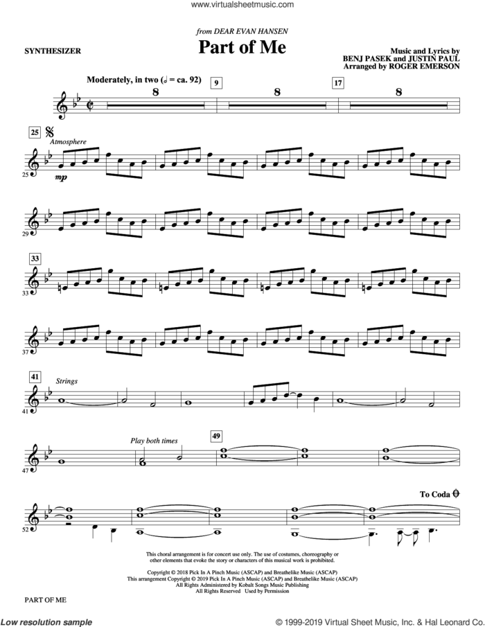 Part of Me (from Dear Evan Hansen) (arr. Roger Emerson) (complete set of parts) sheet music for orchestra/band by Roger Emerson, Benj Pasek, Justin Paul and Pasek & Paul, intermediate skill level