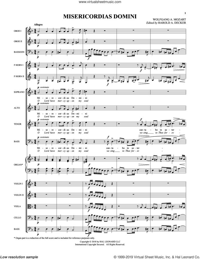 Misericordias Domini (arr. Harold Decker) (COMPLETE) sheet music for orchestra/band by Wolfgang Amadeus Mozart and Harold A. Decker, classical score, intermediate skill level