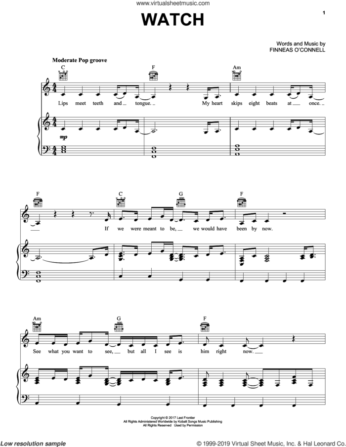 watch sheet music for voice, piano or guitar by Billie Eilish, intermediate skill level
