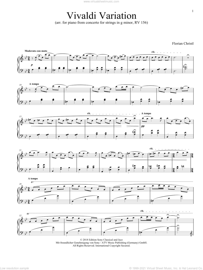 Vivaldi Variation sheet music for piano solo by Florian Christl, classical score, intermediate skill level