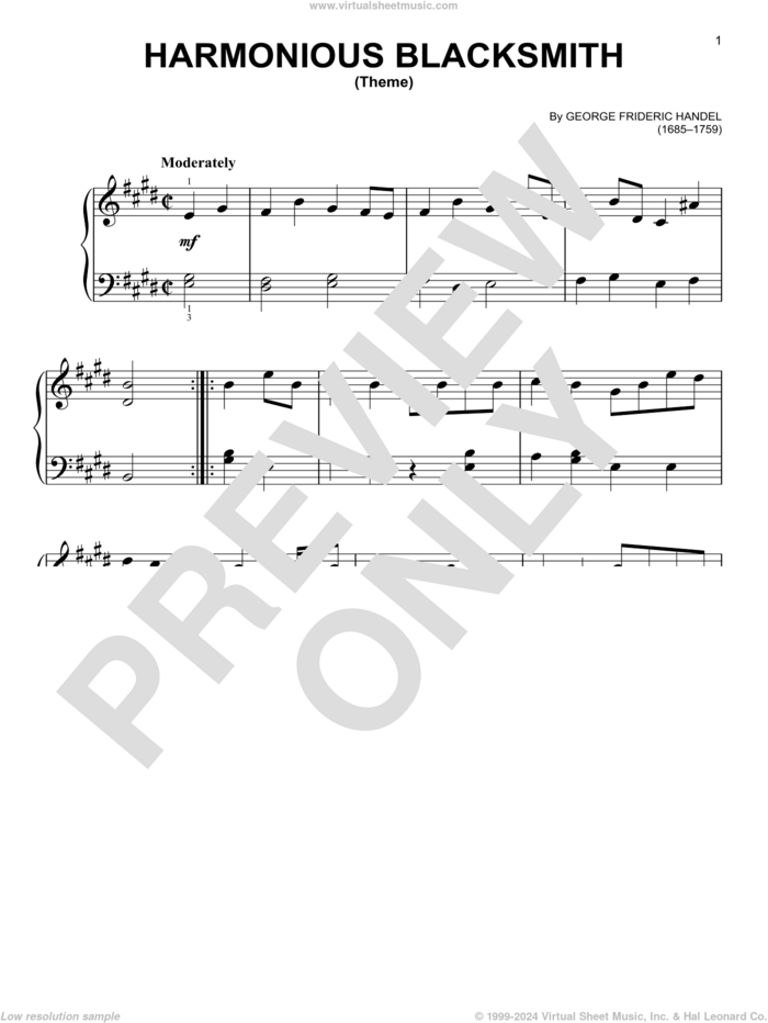 Harmonious Blacksmith sheet music for piano solo by George Frideric Handel, classical score, easy skill level