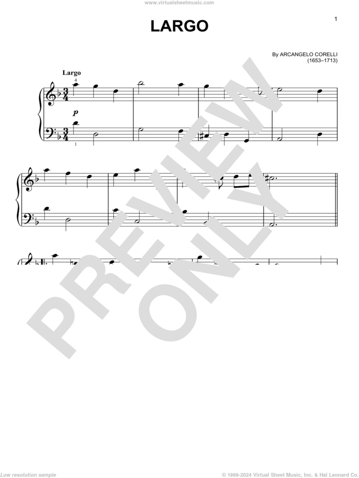 Largo sheet music for piano solo by Arcangelo Corelli, classical score, easy skill level