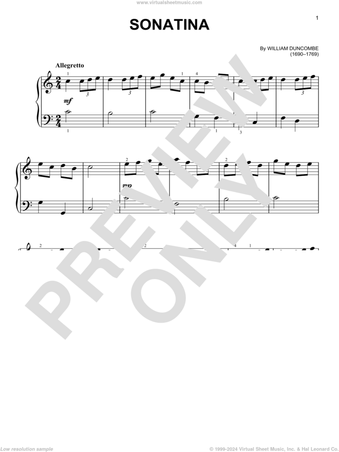 Sonatina sheet music for piano solo by W. Duncombe, classical score, easy skill level