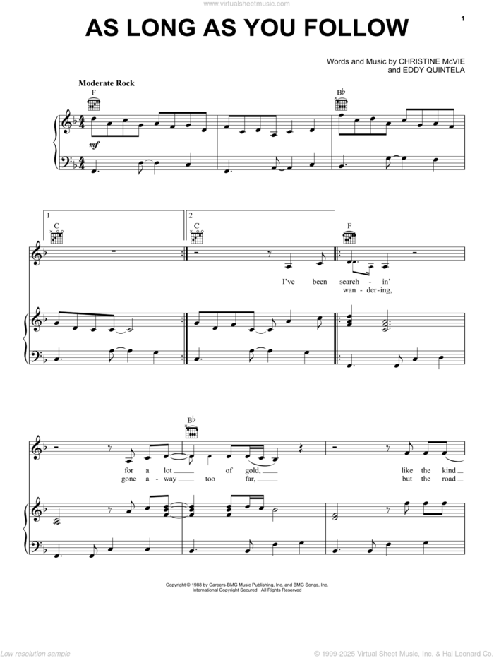 As Long As You Follow sheet music for voice, piano or guitar by Fleetwood Mac, Christine McVie and Eddy Quintela, intermediate skill level