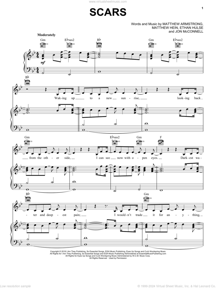 Scars sheet music for voice, piano or guitar by I Am They, Ethan Hulse, Jon McConnell, Matthew Armstrong and Matthew Hein, intermediate skill level