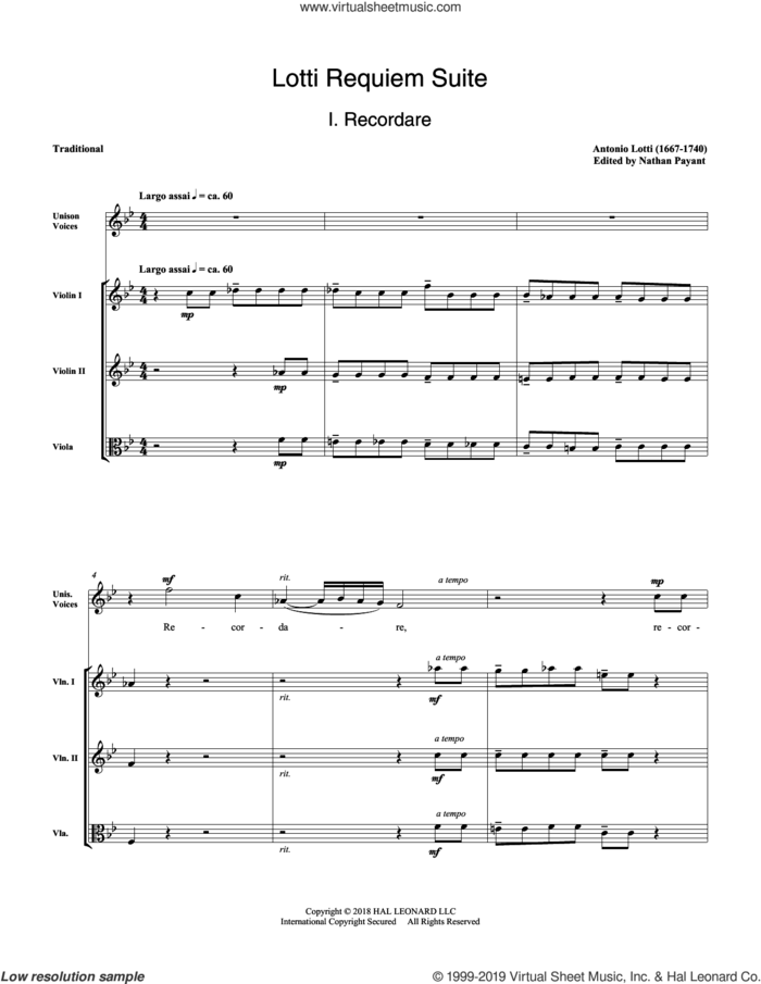 Lotti Requiem Suite (arr. Natahn Payant) (COMPLETE) sheet music for orchestra/band by Antonio Lotti, Natahn Payant and Traditional Mass Text, classical score, intermediate skill level