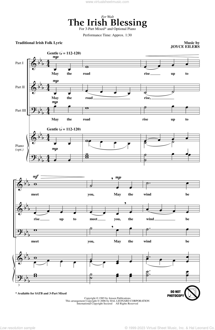 The Irish Blessing sheet music for choir (3-Part Mixed) by Joyce Eilers, intermediate skill level