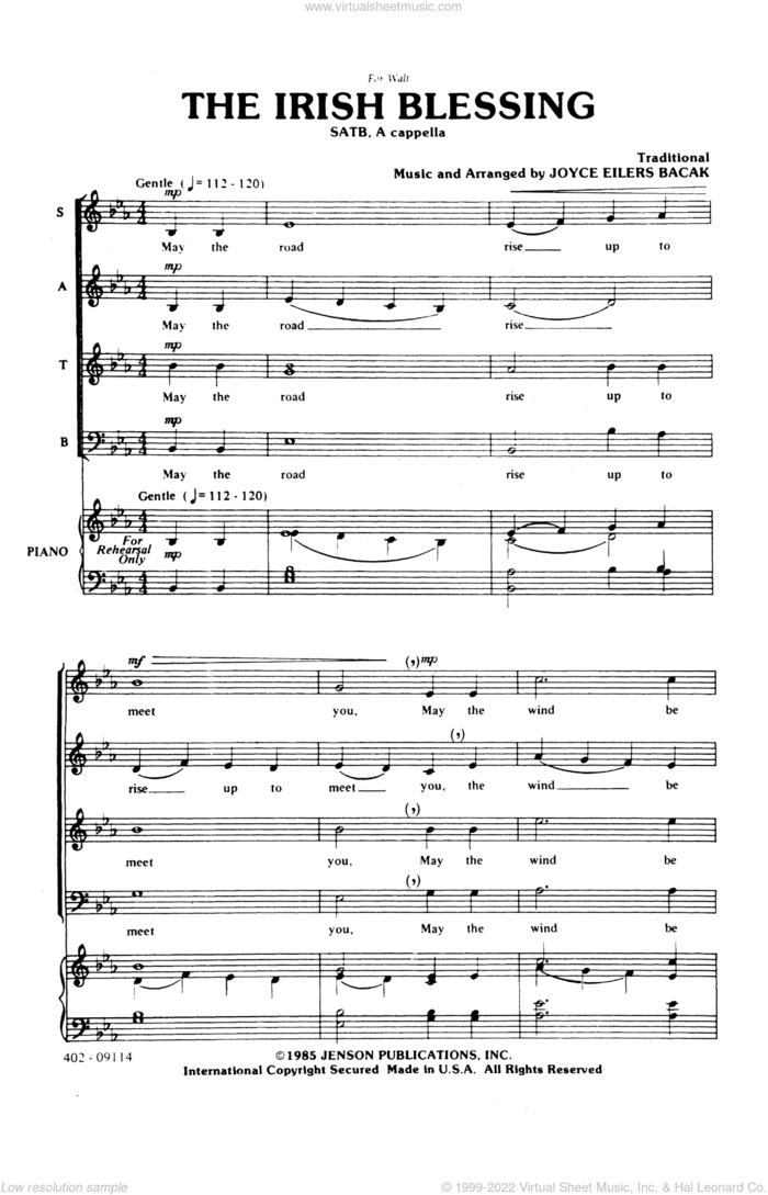 The Irish Blessing sheet music for choir (SATB: soprano, alto, tenor, bass) by Joyce Eilers, intermediate skill level