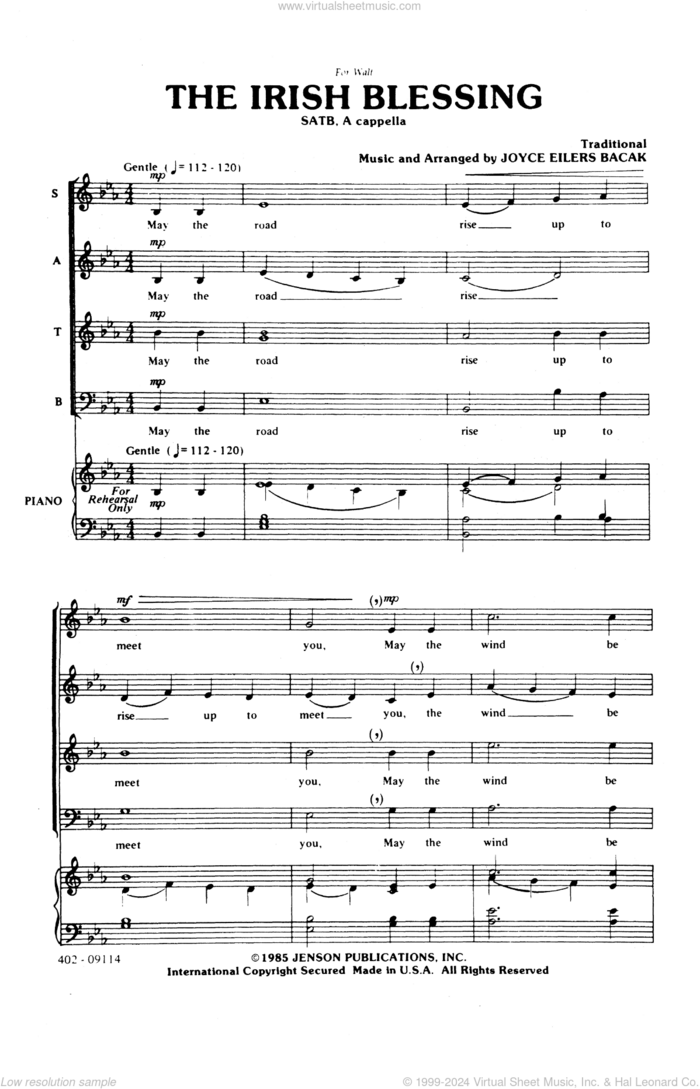 The Irish Blessing sheet music for choir (SATB: soprano, alto, tenor, bass) by Joyce Eilers, intermediate skill level