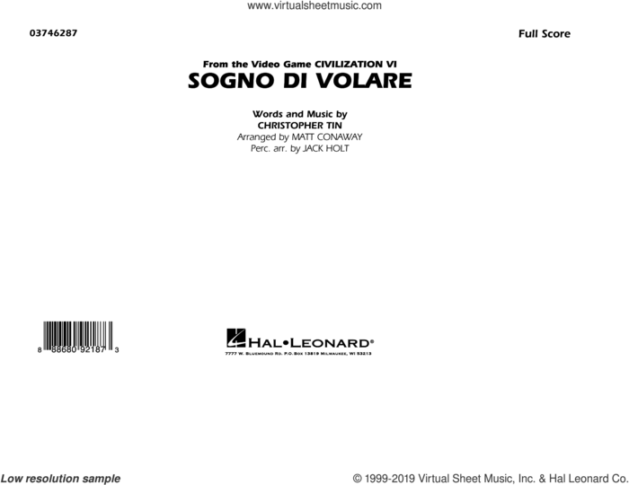 Sogno di Volare (from Civilization VI) (arr. Matt Conaway) (COMPLETE) sheet music for marching band by Matt Conaway, Christopher Tin and Jack Holt, intermediate skill level